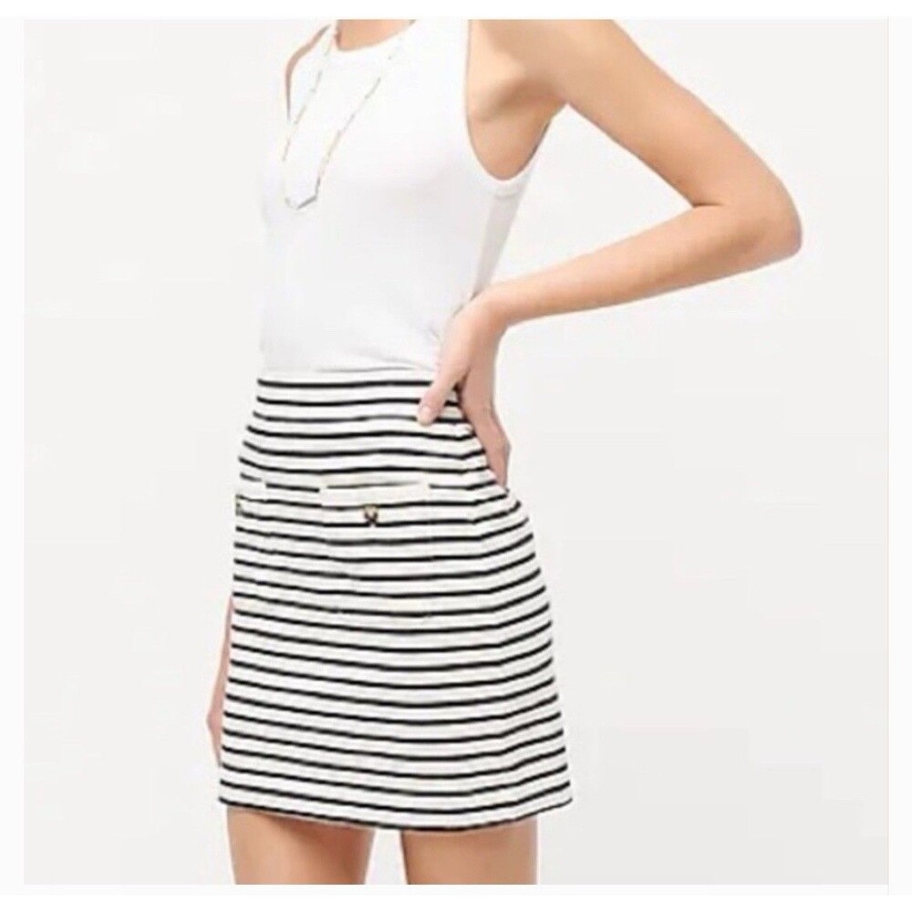 NWT J.Crew Women's Ivory Black Striped Front Pockets Mini Skirt Large